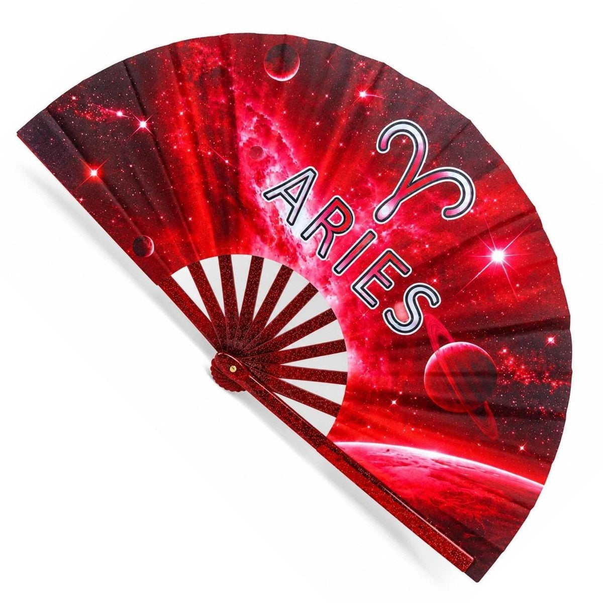 Aries Zodiac Clack Fan | Red Celestial Folding Hand Fan