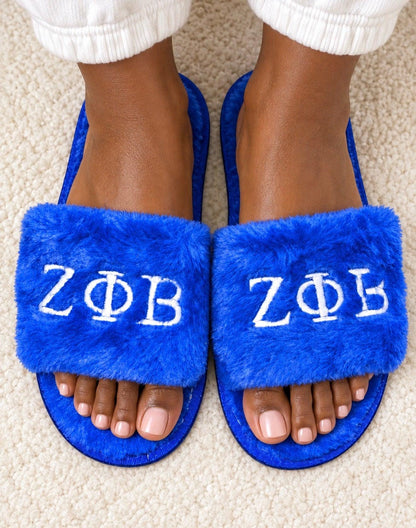 Zeta Phi Beta Plush Slide Slippers | Royal Blue