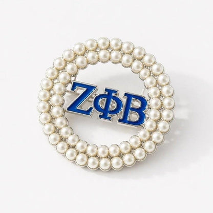 Zeta Phi Beta Pearl Brooch Lapel Pin | Blue & White