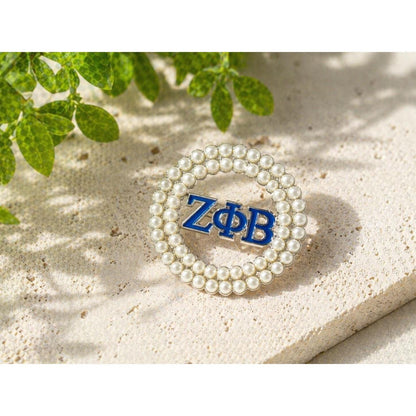 Zeta Phi Beta Pearl Brooch Lapel Pin | Blue & White