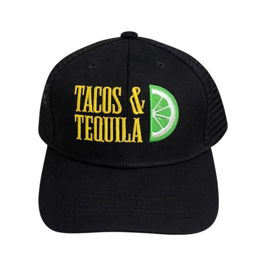 Tacos & Tequila Trucker Hat | Black Embroidered Snapback
