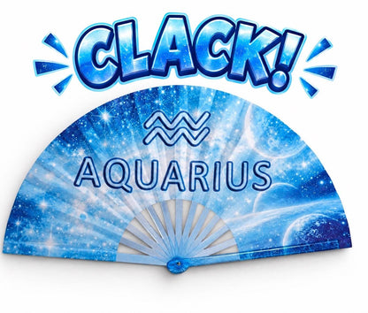 Aquarius Zodiac Clack Fan | Blue Celestial Folding Hand Fan