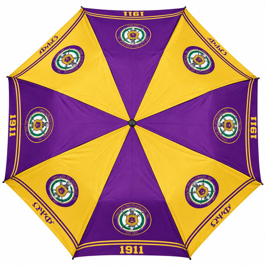 Omega Psi Phi purple and gold umbrella, full canopy